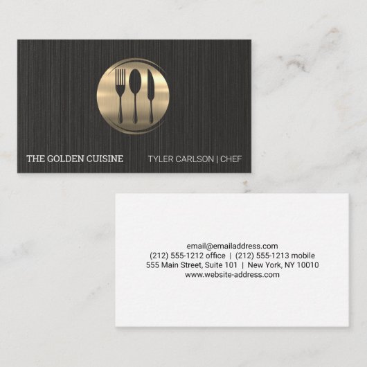 Gold Silverware Restaurant | Schwarze Textur Visitenkarte (Vorne/Hinten)
