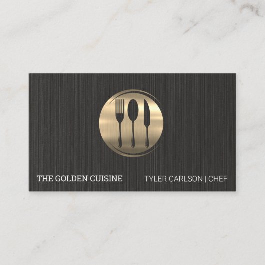 Gold Silverware Restaurant | Schwarze Textur Visitenkarte (Vorderseite)