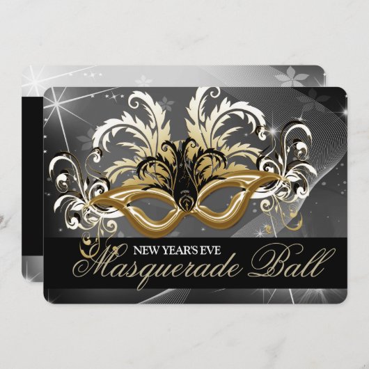 Gold Silvester Masquerade Ball Einladung (Vorne/Hinten)