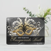 Gold Silvester Masquerade Ball Einladung (Stehend Vorderseite)