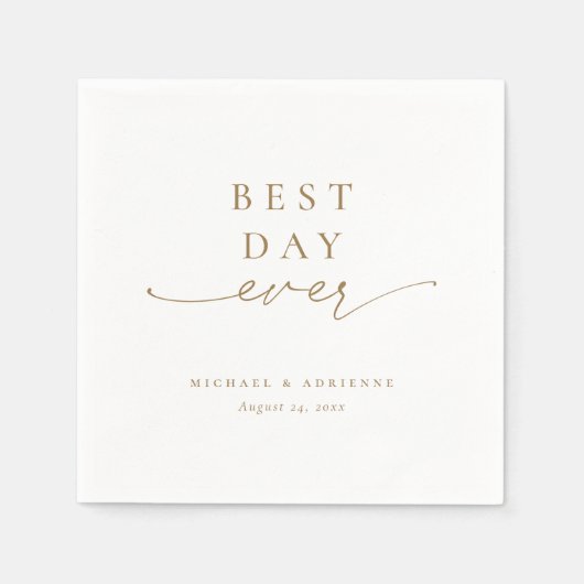 Gold Simple Best Day Ever Calligraphy Wedding Serviette (Vorderseite)
