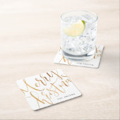 Gold Simple Calligraphy Frohe Weihnachten Rechteckiger Pappuntersetzer (Vor Ort)