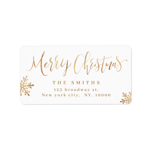 Gold Simple Calligraphy Frohe Weihnachtsadresse Adressaufkleber (Vorne)
