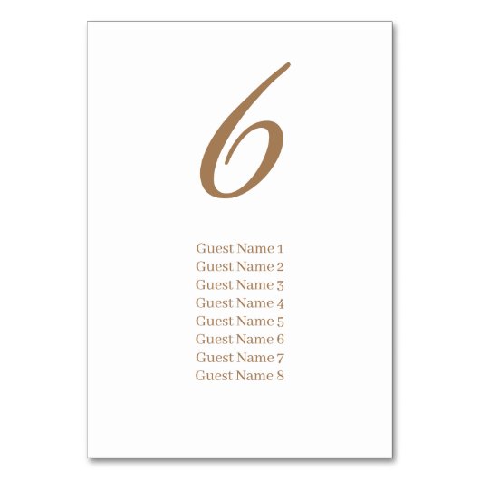 Gold Simple Elegange Guest List Wedding Tischnummer (Rückseite)