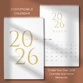 Gold Simple Elegant 2026 Calendar Kalender