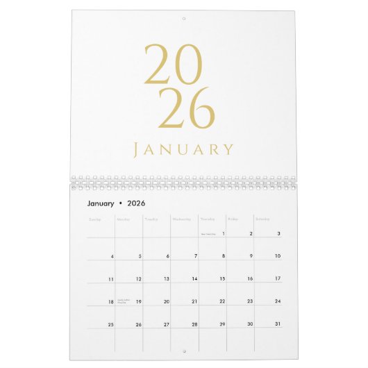 Gold Simple Elegant 2026 Calendar Kalender (Jan 2026)