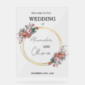 Gold Simple Elegant Floral Wedding / Script Schrif Acrylschild (Vorderseite)