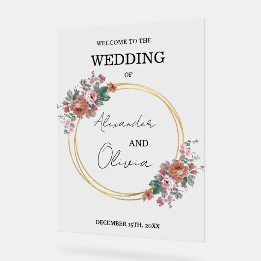 Gold Simple Elegant Floral Wedding / Script Schrif Acrylschild (Winkel)