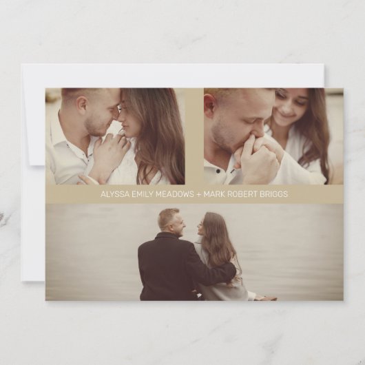 Gold Simple Elegant Three Photos Couple in Loving Save The Date (Vorderseite)