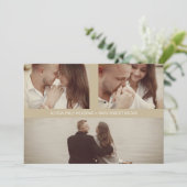 Gold Simple Elegant Three Photos Couple in Loving Save The Date (Stehend Vorderseite)