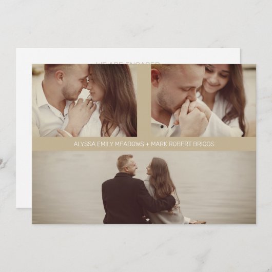 Gold Simple Elegant Three Photos Couple in Loving Save The Date (Vorne/Hinten)