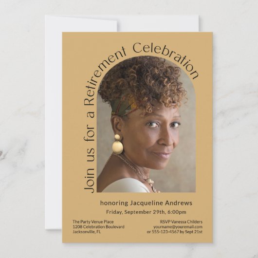 Gold Simple Foto Arch Retirement Party Einladung (Vorderseite)