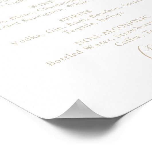 Gold Simple Minimalistisch Wedding Drinks Menu Sig Poster (Ecke)