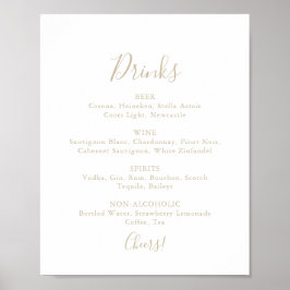 Gold Simple Minimalistisch Wedding Drinks Menu Sig Poster