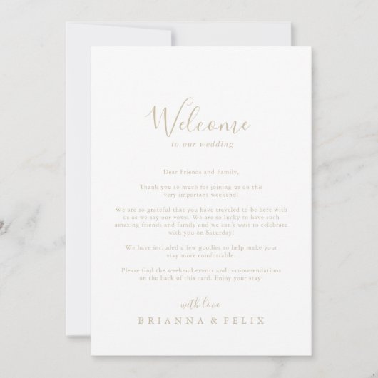 Gold Simple Minimalistisch Wedding Welcome Letter (Vorderseite)