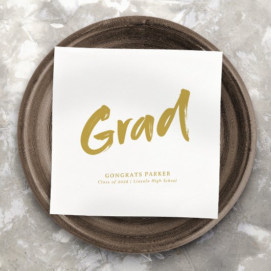 Gold Simple Modern Brush Script Graduation Party Serviette