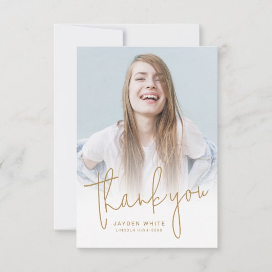 Gold Simple Modern Script 2 Foto Abschluss Dankeskarte (Vorderseite)