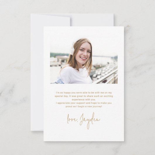 Gold Simple Modern Script 2 Foto Abschluss Dankeskarte (Rückseite)