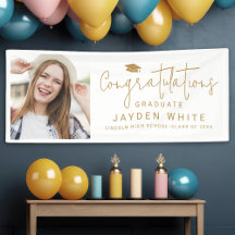 Gold Simple Modern Script Foto Graduation Party