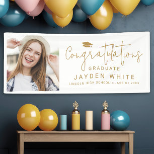 Gold Simple Modern Script Foto Graduation Party Banner