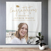 Gold Simple Modern Script Foto Graduation Party Wandteppich