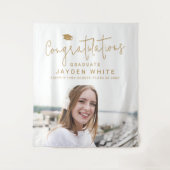 Gold Simple Modern Script Foto Graduation Party Wandteppich (Vorderseite)