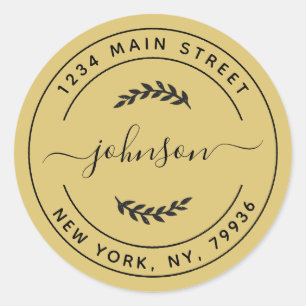 Gold Simple Round Rücksendeadresse Runder Aufkleber