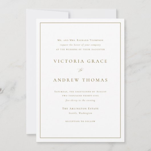 Gold Simple Typografy Formal Wedding Einladung (Vorderseite)
