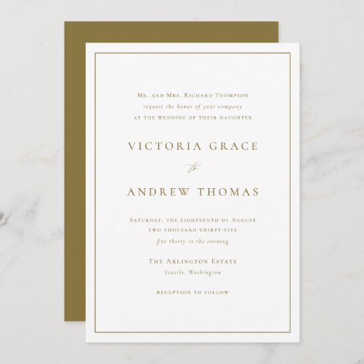 Gold Simple Typografy Formal Wedding Einladung (Vorne/Hinten)