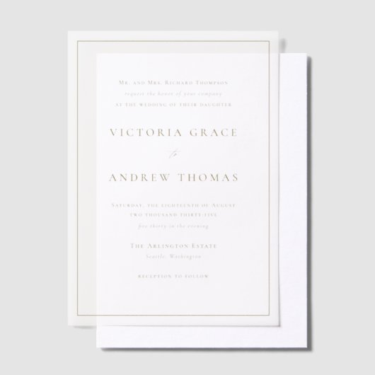 Gold Simple Typografy Formal Wedding Pergament Einladungen (Versetzt)