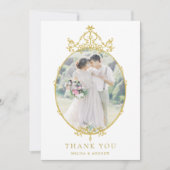 Gold Simple Vintag Frame Wedding Foto Dankeskarte (Vorderseite)