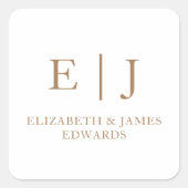 Gold Simple Wedding Monogram Couple Initials Quadratischer Aufkleber (Vorderseite)