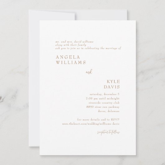 Gold Simplizität Bride Eltern Hochzeitsfeiern Einl Einladung (Vorderseite)