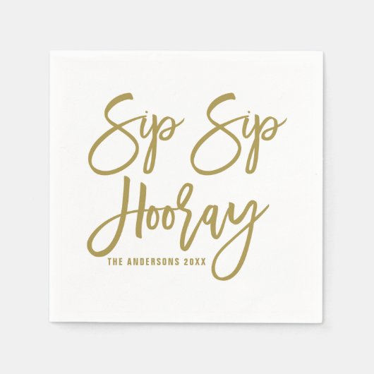 Gold Sip Hooray Handschrift Papier Napkins Serviette (Vorderseite)