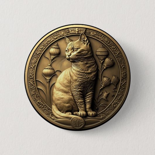 Gold Sitting Cat Medallion Button (Vorderseite)