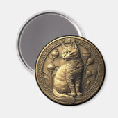 Gold Sitting Cat Medallion Magnet (Vorderseite/Rückseite)