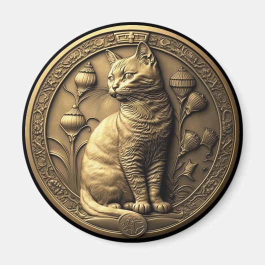 Gold Sitting Cat Medallion Magnet (Vorne)