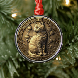 Gold Sitting Cat Medallion Ornament Aus Metall