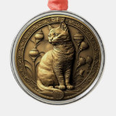 Gold Sitting Cat Medallion Ornament Aus Metall (Vorne)