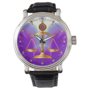 GOLD-SKALEN MIT GEM STONES, Justiz-Symbol Armbanduhr