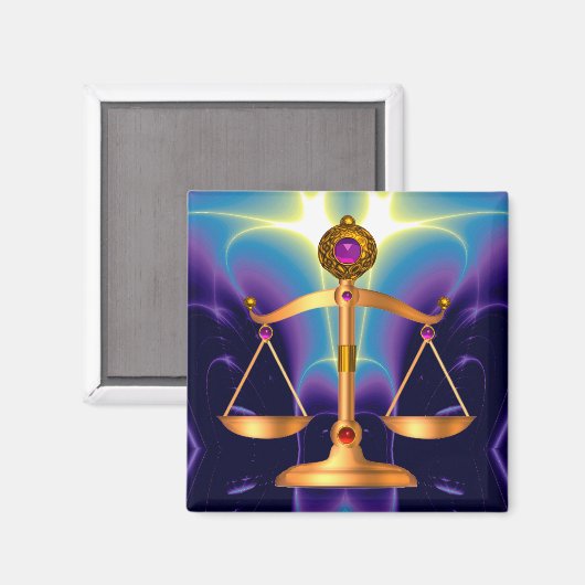 GOLD-SKALEN MIT GEM STONES, Justiz-Symbol Magnet (Vorderseite/Rückseite)