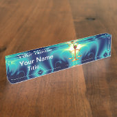 GOLD-SKALEN MIT GEM STONES, Justiz-Symbol Namensplakette (Seite)