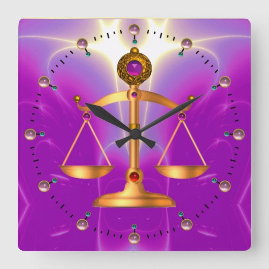 GOLD-SKALEN MIT GEM STONES, Justiz-Symbol Quadratische Wanduhr (Vorderseite)