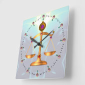 GOLD-SKALEN MIT GEM STONES, Justiz-Symbol Quadratische Wanduhr (Winkel)