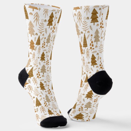 Gold skandinavische Weihnachtsbaummuster Socken (Gewinkelt)