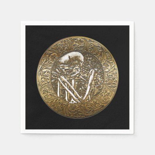 Gold Skelett Totenkopf Vintage Schatz Münze Serviette (Vorderseite)