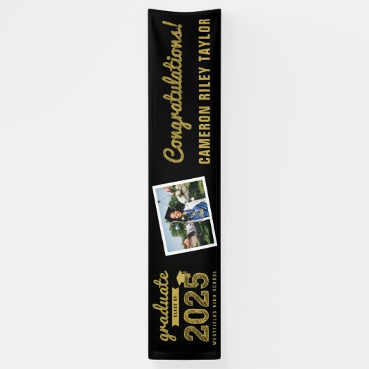 Gold Sketch Class of 2025 Foto Graduation Party Banner (Vertikal)