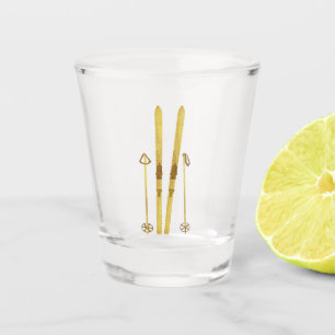 Gold Skier und Stöcke   Vintage Ski Creme Schnapsglas