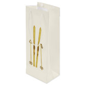 Gold Skis & Poles | Retro Ski Illustration Urlaub Geschenktüte Für Weinflaschen (Rückseite Schrägansicht)