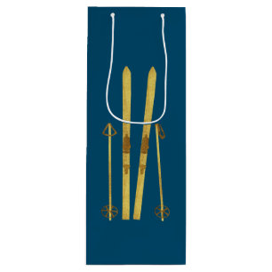 Gold Skis & Poles Retro Ski Illustration Urlaub Geschenktüte Für Weinflaschen
